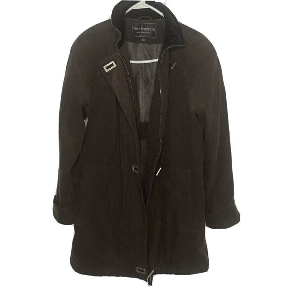 Fleet Street Women’s Faux Suede Toggle Button Zip Front Chocolate Brown Jacket-S - Picture 2 of 16